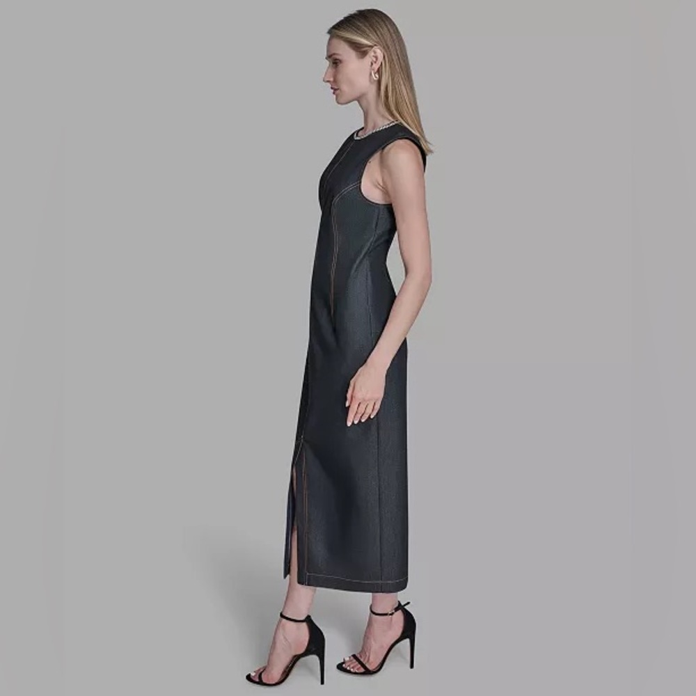 NEW BCBG Rhinestone Applique Sleeveless Dark Denim Dress size 4 NWT - Picture 3 of 15